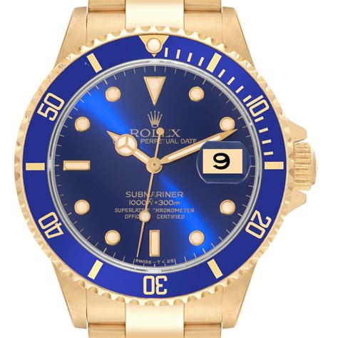 rolex submariner yellow gold blue dial 40mm mens watch 16618|More.